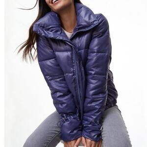 Ann Taylor LOFT Toggle Puffer Jacket in Violet Mist Purple| Shiny Quilted Coat M